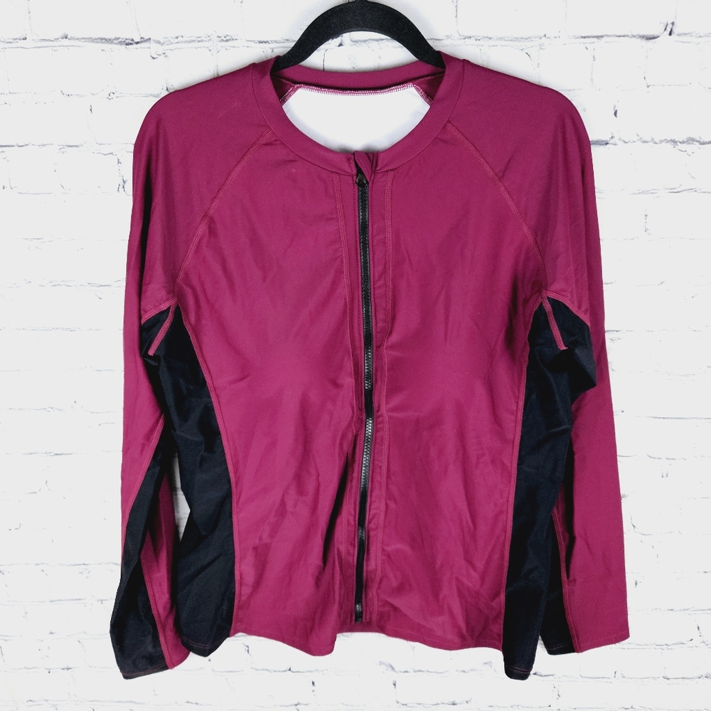 DACI | long sleeve full zip molded shelf bra rash guard swim bathing suit top